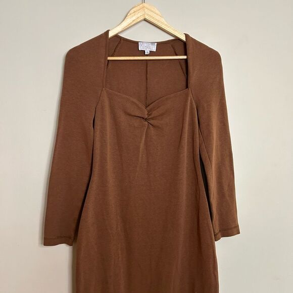 Victor Glemaud Portrait Collar Midi Dress in Brown Size Small - Picture 6 of 9